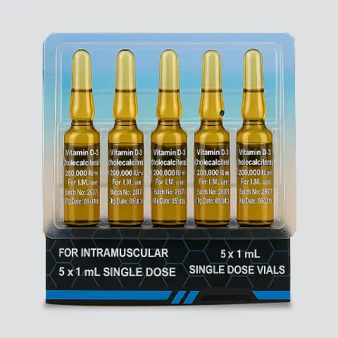 Vitamin D3 Injections – Cholecalciferol 200,000iu (Pack of 5 x 1ml Ampoules)